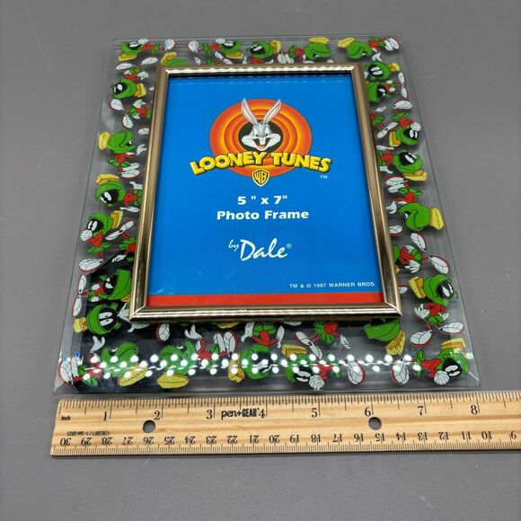 Vintage Marvin the Martian Looney Tunes Glass Photo Frame 5x7" 1997 Warner Bros - Picture 6 of 9